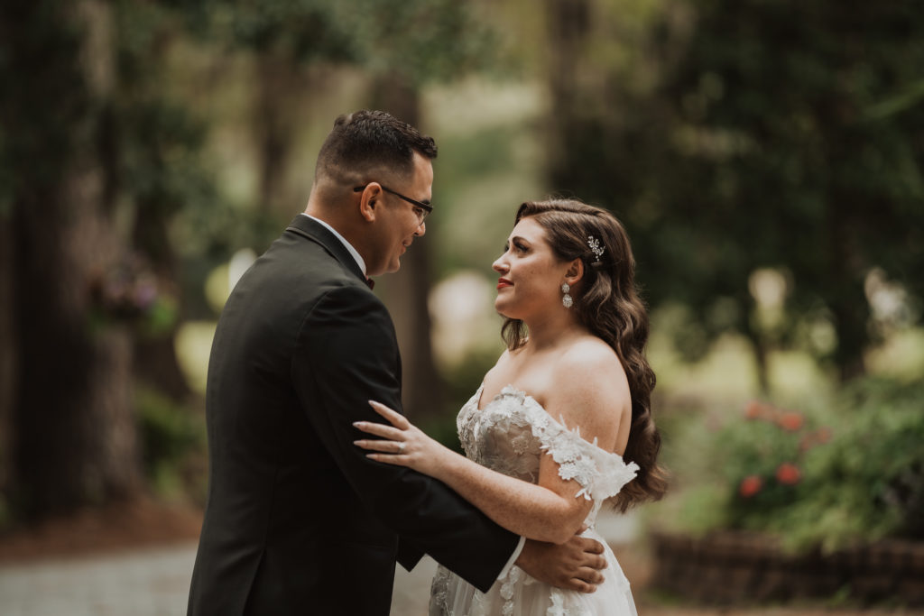 bride and groom at the Mackey house