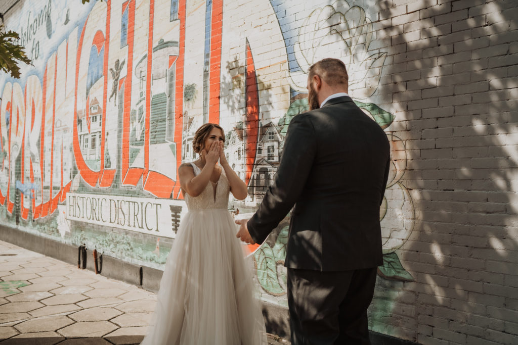 bride emotional at brick and beam