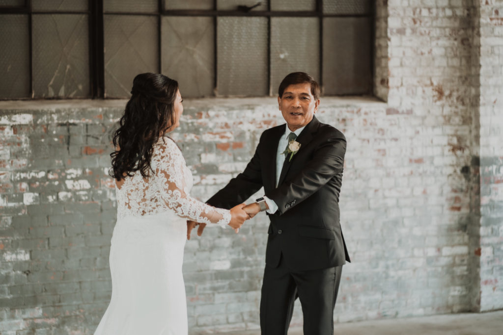 glass factory father and bride